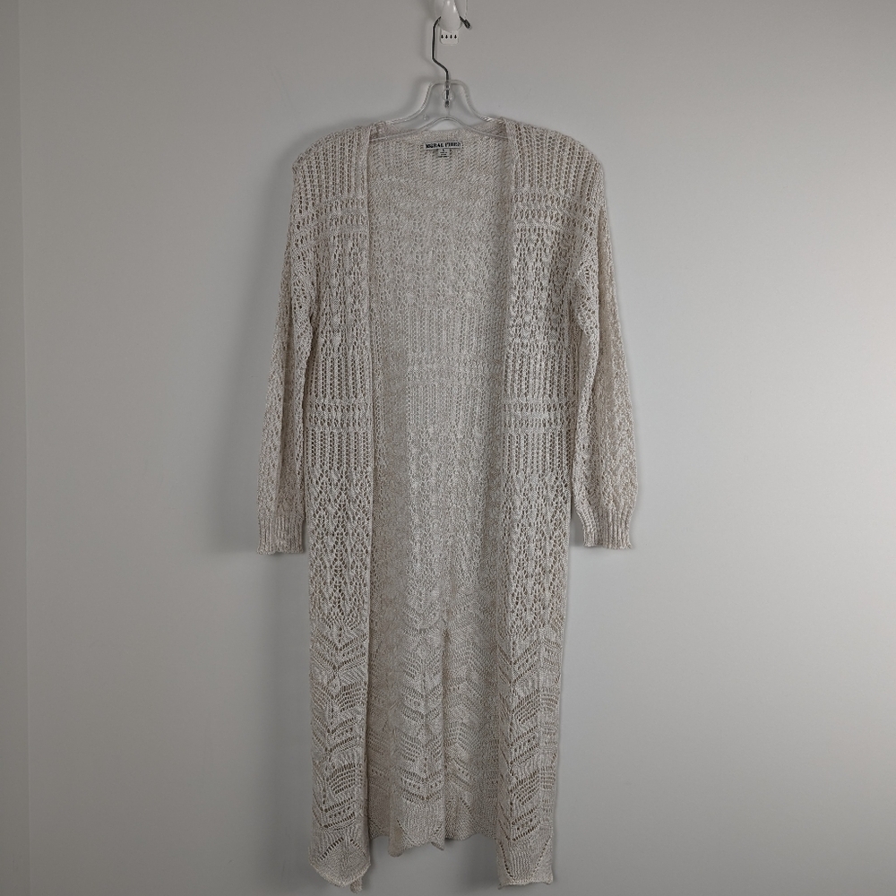 Moral Fiber Women's Open Knit Longline Cardigan - Cream - Size L
